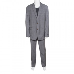 Pre Owned Lauren By Ralph Lauren Light Grey Checkered Wool Slim Fit Suit 4XL