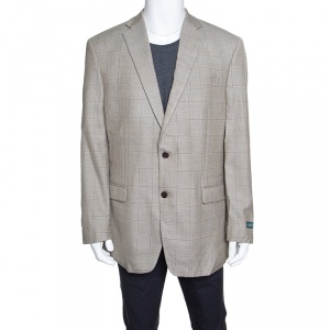 Pre Owned Lauren by Ralph Lauren Light Brown Checkered Silk and Wool Ultraflex Blazer XXL