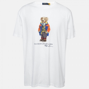 Pre Owned Ralph Lauren White Teddy Print Cotton Knit Crew Neck T-Shirt XL