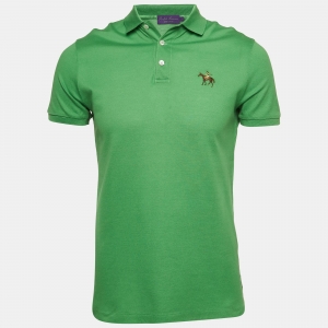 Ralph Lauren Purple Label Green Embroidered Cotton Polo T-Shirt S