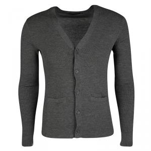Pre Owned Ralph Lauren Grey Merino Wool Rib Knit Cardigan M