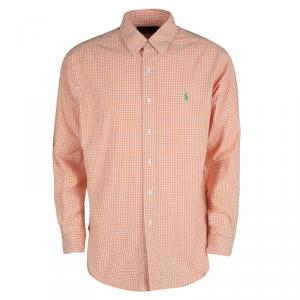 Pre Owned Ralph Lauren Orange and White Checked Cotton Long Sleeve Button Front Shirt L