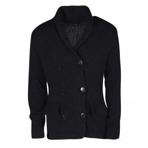 Pre Owned Ralph Lauren Black Chunky Knit Double Breasted Cardigan M