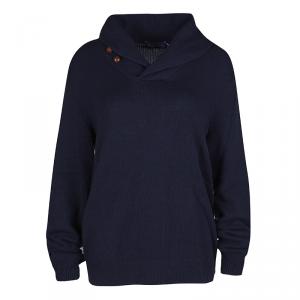 Pre Owned Ralph Lauren Navy Blue Cashmere Shawl Collar Long Sleeve Sweater M