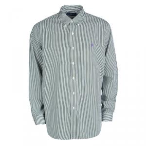 Pre Owned Ralph Lauren Green and White Striped Cotton Long Sleeve Button Down Shirt XL