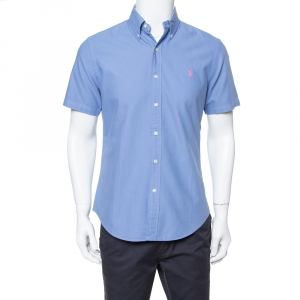 Pre Owned Ralph Lauren Blue Cotton Short Sleeve Slim Fit Shirt M