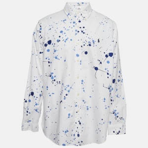 Pre Owned Ralph Lauren White/Blue Paint Splashed Cotton Shirt XL