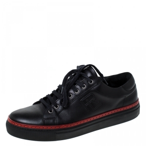 Pre Owned Ralph Lauren Black Leather Lace Up Sneakers Size 41.5
