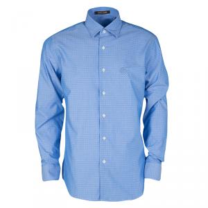 Roberto Cavalli Blue Cotton Dobby Jacquard Long Sleeve Slim Fit Shirt XL