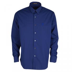 Roberto Cavalli Dark Blue Cotton Long Sleeve Slim Fit Shirt XL