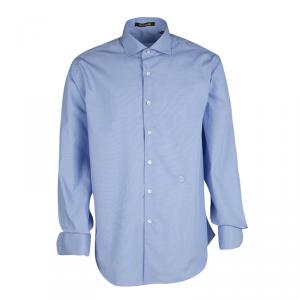 Roberto Cavalli Blue Cotton Logo Embroidered Long Sleeve Slim Fit Shirt XL