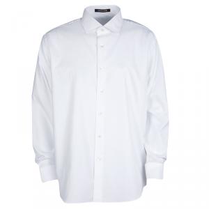 Roberto Cavalli White Self Dot Cotton Dobby Long Sleeve Slim Fit Shirt M