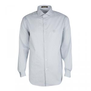 Roberto Cavalli Monochrome Striped Cotton Long Sleeve Slim Fit Shirt L