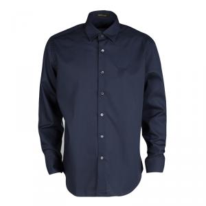 Roberto Cavalli Navy Blue Cotton Long Sleeve Button Front Slim Fit Shirt 3XL