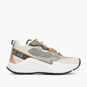 Roberto Cavalli Beige Nylon/Leather Halvin Mix Sneakers Size EU 41