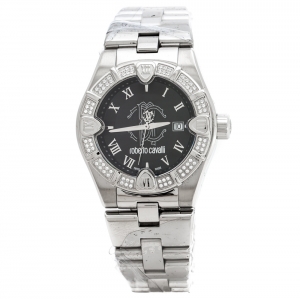  Roberto Cavalli Black Stainless Steel Diamond Time R7253116525 Men's Wristwatch 41 mm