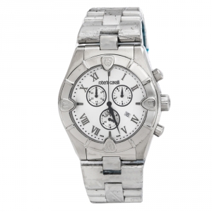 Roberto Cavalli Silver Stainless Steel Diamond Time R7253616015 Chronograph Men's Wristwatch 45.50 mm