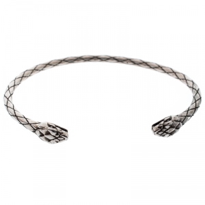 Roberto Cavalli Engraved Silver Tone Narrow Serpenti Bracelet