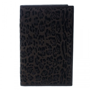 Roberto Cavalli Brown Leopard Print Canvas and Leather Card Case