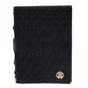 Roberto Cavalli Black Python Leather Bifold Wallet