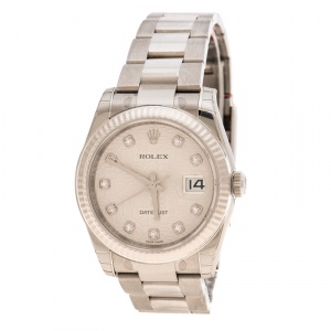Rolex Silver Jubilee Dial 18K White Gold Stainless Steel and Diamonds Datejust 116234 Men's Wristwatch 36 mm