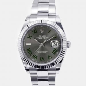 Rolex Grey 18k White Gold Stainless Steel Datejust 126334 Automatic Men's Wristwatch 41 mm