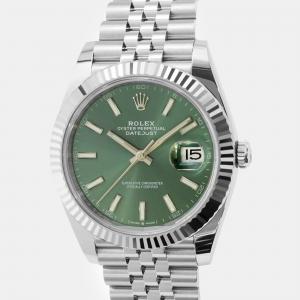 Rolex Green 18k White Gold Stainless Steel Datejust 126334 Automatic Men's Wristwatch 41 mm