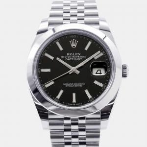 Rolex Black Stainless Steel Datejust Automatic Men's Wristwatch 41 mm