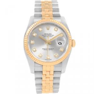 Pre Owned Rolex Silver 18K Yellow Gold and Stainless Steel Datejust Men's Wristwatch 36MM