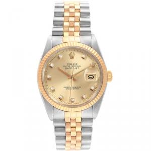 Pre Owned Rolex Champagne 18K Yellow Gold and Stainless Steel Datejust Vintage 16013 Men's Wristwatch 36MM