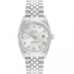 Pre Owned Rolex Silver 18K White Gold and Stainless Steel Datejust Vintage 16014 Men's Wristwatch 36MM