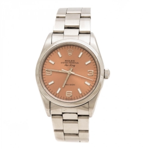 Rolex Peach Stainless Steel Air-King 14010 Unisex Wristwatch 34 mm