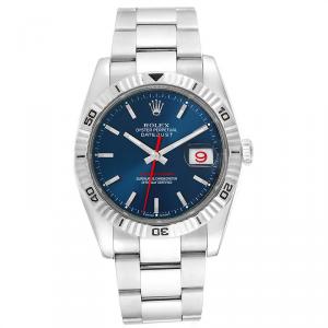 Pre Owned Rolex Blue 18K White Gold And Stainless Steel Datejust Turnograph 116264 Men's Wristwatch 36MM