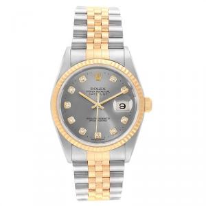 Pre Owned Rolex Silver 18K Yellow Gold Diamond and Stainless Steel Datejust 16233 Men's Wristwatch 36MM