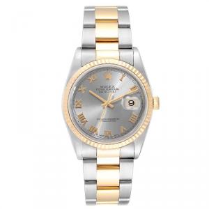 Pre Owned Rolex Slate 18K Yellow Gold and Stainless Steel Datejust 16233 Men's Wristwatch 36MM