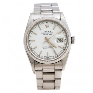 Rolex White Stainless Steel Datejust 16220 Men's Wristwatch 36 mm