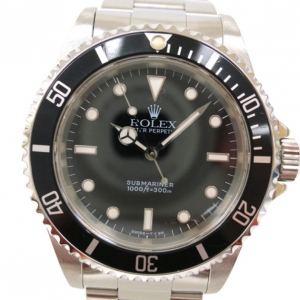 Pre Owned Rolex Submariner Non Date Wristwatch SS Black Silver Mens 