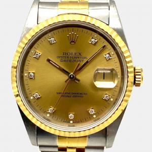 Rolex Champagne Diamonds 18K Yellow Gold And Stainless Steel Datejust 16233 Men's Wristwatch 36 mm