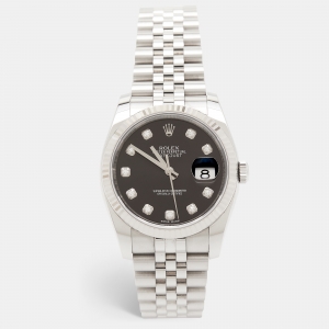 Rolex Black 18K White Gold Stainless Steel Datejust 116234-0083 Men's Wristwatch 36 mm