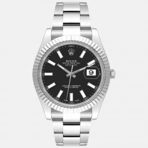 Rolex Datejust II Steel White Gold Black Dial Men's Watch 41 mm
