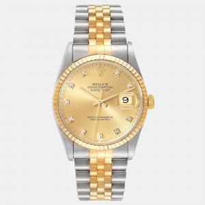 Rolex Datejust Champagne Diamond Dial Steel Yellow Gold Men's Watch 36 mm