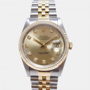 Rolex Gold 18K Yellow Gold and Stainless Steel Datejust 16233 Men's Wristwatch 35mm