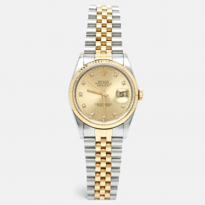 Rolex Champagne Diamond 18k Yellow Stainless Steel Datejust 16233 Men's Wristwatch 36 mm 