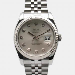 Rolex Silver Stainless Steel Diamond Datejust 116234 Automatic Men's Wristwatch 36 mm