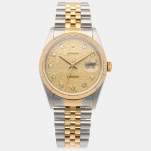 Rolex Yellow Stainless Steel & 18k Yellow Gold Diamond Datejust 16233 Men's Wristwatch 36 mm