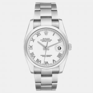 Rolex Datejust White Roman Dial Steel Mens Watch 116200 36 mm