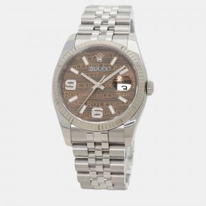 Rolex Brown Diamond Stainless Steel Datejust 116234 Automatic Men's Wristwatch 36 mm