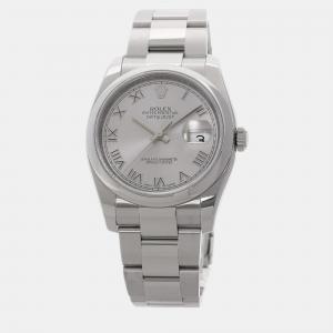 Rolex Silver Stainless Steel Datejust 116200 Automatic Men's Wristwatch 36 mm