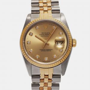Rolex Champagne Diamond 18k Yellow Gold Stainless Steel Datejust 16233 Automatic Men's Wristwatch 36 mm