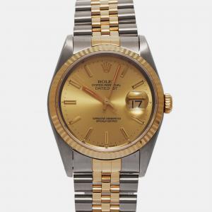 Rolex Champagne 18k Yellow Gold Stainless Steel Datejust 16233 Automatic Men's Wristwatch 36 mm